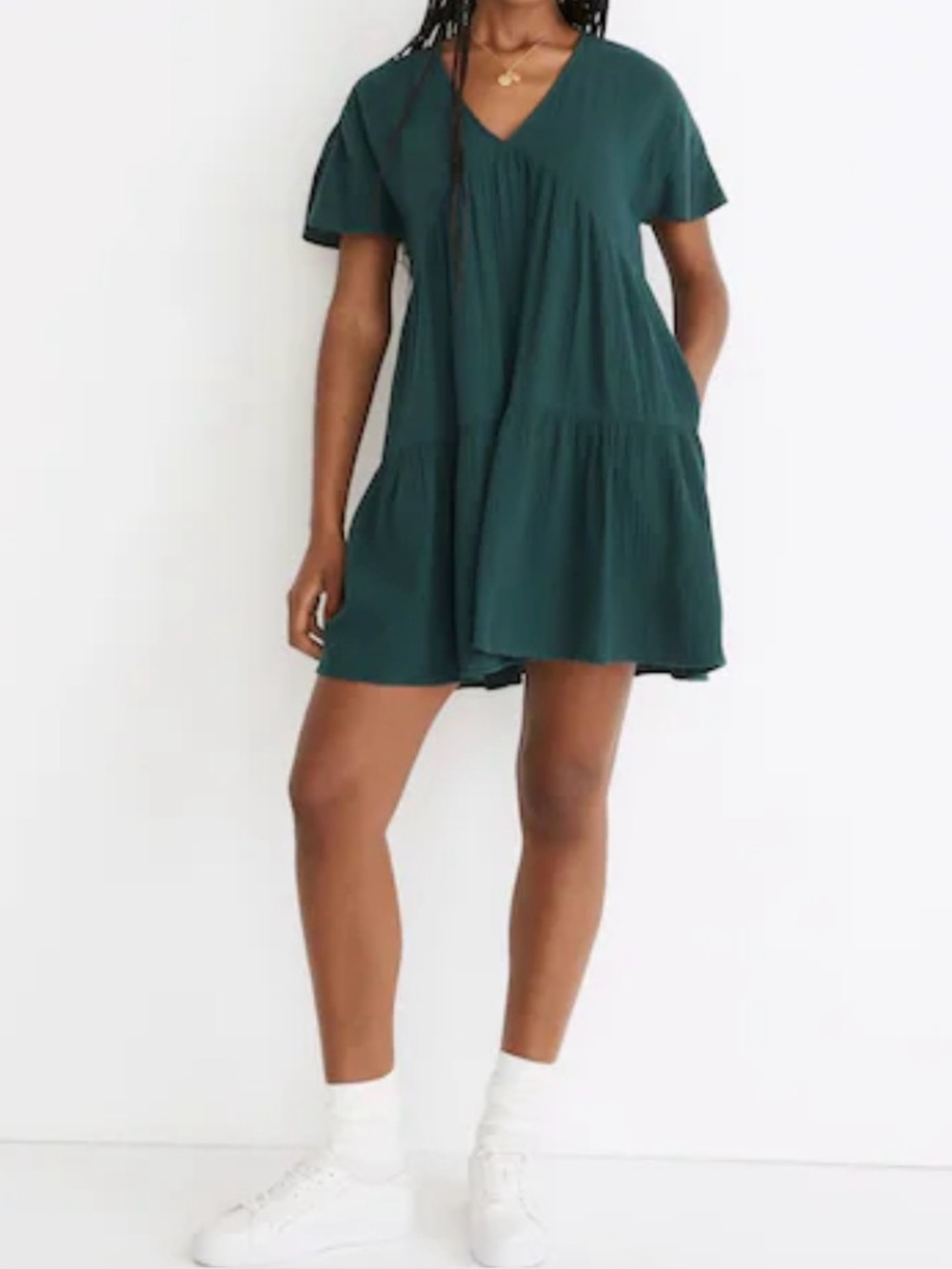 Madewell Lightspun Popover Tiered Mini
Dress in Smoky Spruce Medium 100% Cotton